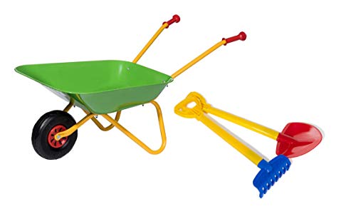 Rolly Toys Schubkarre, Set mit Schaufel und Rechen (Metallschubkarre bis 25 kg belastbar ab 2 ½ Jahren) 272846 von Rolly Toys