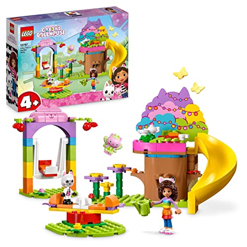LEGO Gabby's Dollhouse Kitty Fees Gartenparty Puppenhaus Spielzeug Set mit Gabby, Pandi und Kitty Fee Figuren mit Baumhaus, Schaukel, Rutsche und Karussell, Geschenk für Mädchen, Jungen, Kinder 10787 von LEGO