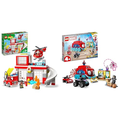 LEGO 10970 DUPLO Feuerwehrwache mit Hubschrauber, Feuerwehr-Spielzeug & 10791 Marvel Spideys Team-Truck, Spielzeug für Kinder ab 4 Jahren von LEGO