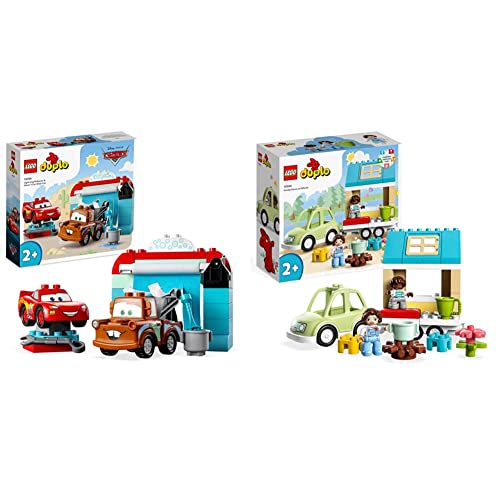 LEGO 10996 DUPLO Disney and Pixar's Cars Lightning McQueen & Mater in der Waschanlage Spielzeugautos, Motorikspielzeug für Jungen und Mädchen ab 2 Jahren & 10986 DUPLO Zuhause auf Rädern von LEGO