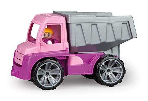 Lena 04451 TRUXX Kipper Pink, Fahrzeug ca. 27 cm, Muldenkipper LKW mit vollbeweglicher Spielfigur, robuster Kipplaster, Mulde kippbar, Spielfahrzeug für Mädchen ab 2 Jahre in rosa, lila von Lena