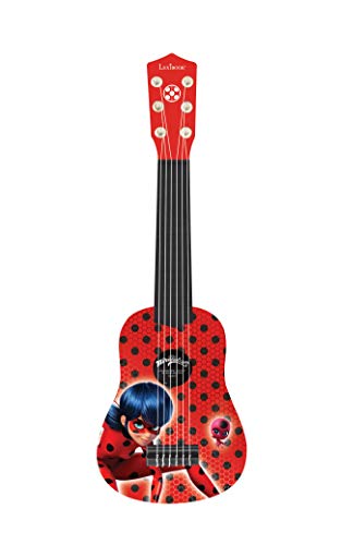 Lexibook K200MI Miraculous: Tales of Ladybug & Cat Noir erste Akustikgitarre aus Holz, 6 Nylonsaiten, 53 cm, inkl. Lernhilfe, Rot/Schwarz von Lexibook
