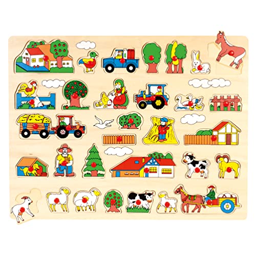 Bino & Mertens 88073 Steckpuzzle Bauernhof, Spielzeug für Kinder ab 3 Jahre, Kinderspielzeug (Maxi-Holzspielzeug mit Bildern rund um den Bauernhof, unterschiedliche Formen und Gestalten, besonders groß), Mehrfarbig von Bino world of toys