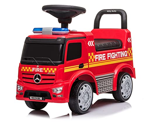 Milly Mally Fahrzeug Mercedes Antos Rutscher für Kinder im Alter von 1 bis 3 Jahren Auto mit interaktivem Lenkrad Feuerwehr von Milly Mally