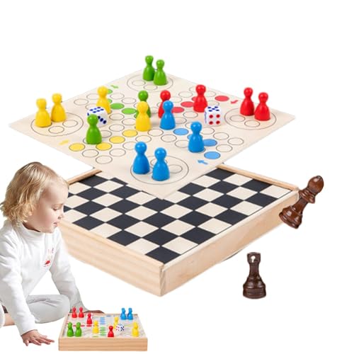 Neamou Schachbrett für Kinder, Schachspiel für Kinder - 2-in-1 fliegendes Schachbrettspiel,Puzzle-Brettspiel aus Holz mit tragbarem Holzkoffer und sicherer Aufbewahrung für Teile, Set für Kinder und von Neamou