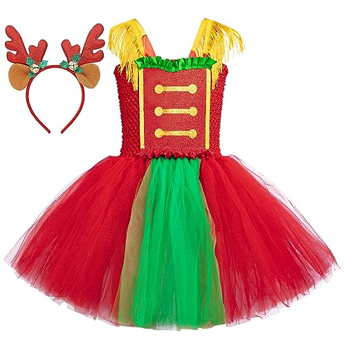 Nokiwiqis Kinder Baby Mädchen Weihnachten Kostüm Schneemann Elch Rentier Tüll Kleid mit Stirnband Hut Strümpfe Santa Prinzessin Weihnachts Karneval Outfit (Rot Stil3, S) von Nokiwiqis