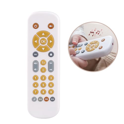 Nueplay Baby-TV-Fernbedienungsspielzeug mit Silikon-Beißring-Abdeckung, realistischer Controller für Kleinkinder, frühes Zahlenlernen in 3 Sprachen (Weiße Fernbedienung) von Nueplay