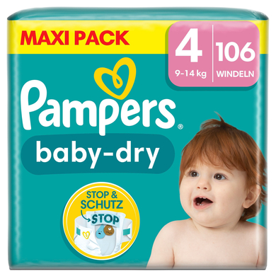 Pampers Baby-Dry Windeln, Gr. 4, 9-14kg, Maxi Pack (1 x 106 Windeln) von Pampers