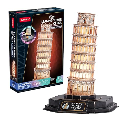 3D Puzzle - Tower of Pisa LED | 3D Puzzle Kinder Ab 8 | 3D Puzzle Kinder Und 3D Puzzle Erwachsene | Geschenk Für Kinder | Modellbausatz Erwachsene | 42 Teilen von Party town