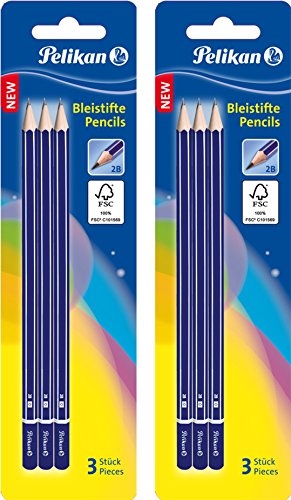 2 Packungen Pelikan Bleistift, Härtegrad 2B mit Radierer, Blister und 3 Stück von Pelikan