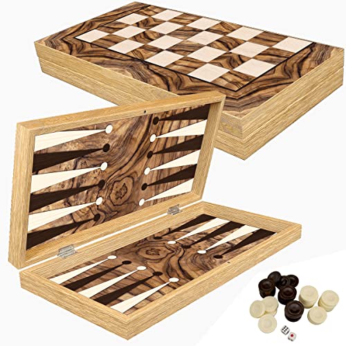 PrimoLiving Deluxe Holz Backgammon Set Olive XXL - 48x48,7 cm - inklusive Schachbrett – in braun von PrimoLiving