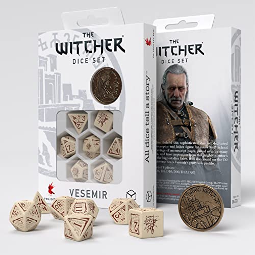 Q-Workshop 91390 Witcher Dice Set: Vesemir – The Old Wolf (7) Cardgame, Mehrfarbig von Q-Workshop