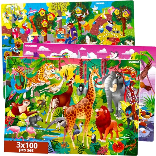 Puzzle ab 4 5 6 Jahre - 3 Set Puzzle 100 Teile von QUOKKA - Kinder Spiele ab 4 5 6 Jahren - Geschenk Spielzeug für Mädchen and Junge ab 7 8 von Quokka