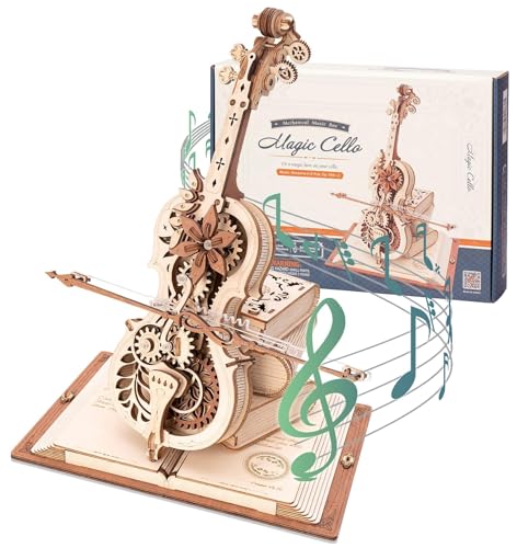 RoWood 3D Puzzle Magisches Cello Spieluhr aus Holz mit Zahnradantrieb, DIY Holzpuzzle Modellbausatz Bastelsets Geschenk für Erwachsene und Teenager von RoWood