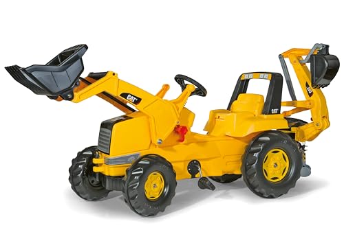 Rolly Toys Traktor / rollyJunior CAT (mit Lader und Heckbagger, für Kinder ab drei Jahren, Sitz verstellbar, Flüsterlaufreifen) 813001, Gelb von Rolly Toys