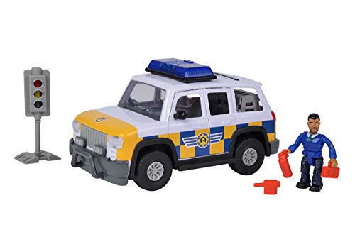 Simba 109251096 - Feuerwehrmann Sam Polizei Auto 4x4 mit Malcom Figur, Mit Originalsound, Türen und Kofferraum zum Öffnen, 19cm, Für Kinder ab 3 Jahren von Simba