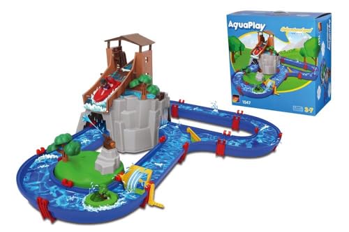 AquaPlay - AdventureLand - Wasserbahn mit Berg, Turm und Stausee, Spieleset inkl. 2 Tierfiguren, Motorboot und Speedboot, für Kinder ab 3 Jahren von Simba