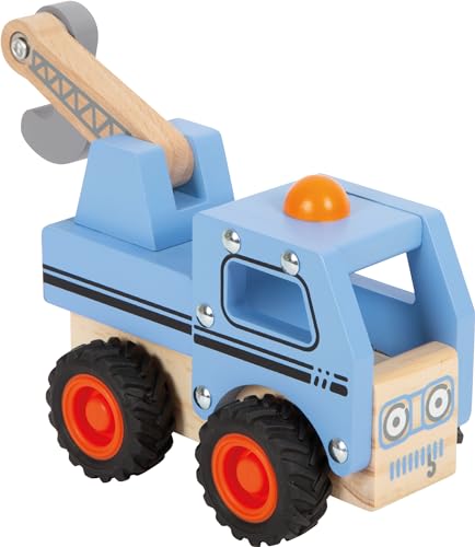 small foot Abschleppwagen aus FSC 100%-zertifiziertem Holz, Spielauto mit beweglichem Ladekran, ab 18 Monaten, 12446 von Small Foot