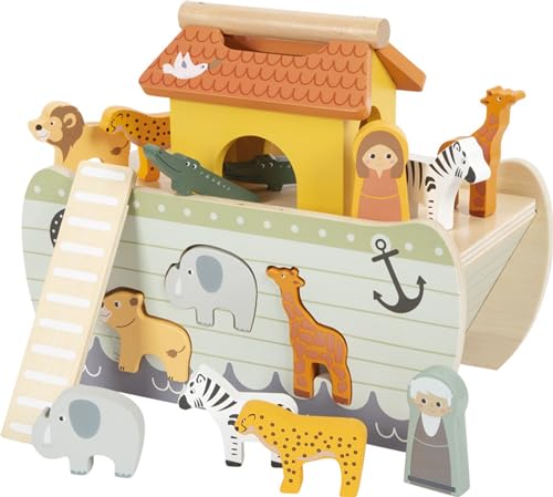 Small Foot Steckspiel Arche Noah „Safari“, Motorikspielzeug aus Holz mit 15 Tierfiguren, für Kinder ab 12 Monaten, 12456 von Small Foot