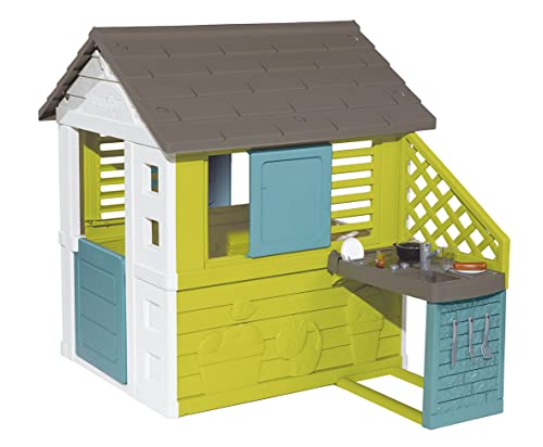 Smoby – Pretty Haus - Spielhaus für Kinder für drinnen und draußen, mit Küche und Küchenspielzeug (17 teilig), Gartenhaus für Jungen und Mädchen ab 2 Jahren von Smoby