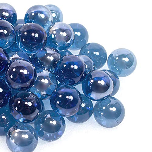 Steingrau Glasmurmeln 100g Crystal Mittelblau irisierend 16mm Durchmesser von Steingrau
