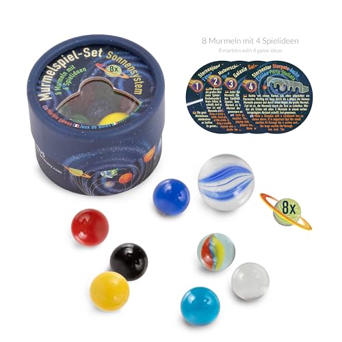 TRENDHAUS 959232 Space Adventure Murmelspiel-Set Sonnensystem - 8 Planeten-Glasmurmeln – Inkl. 4 Spielideen für Kinder von TRENDHAUS
