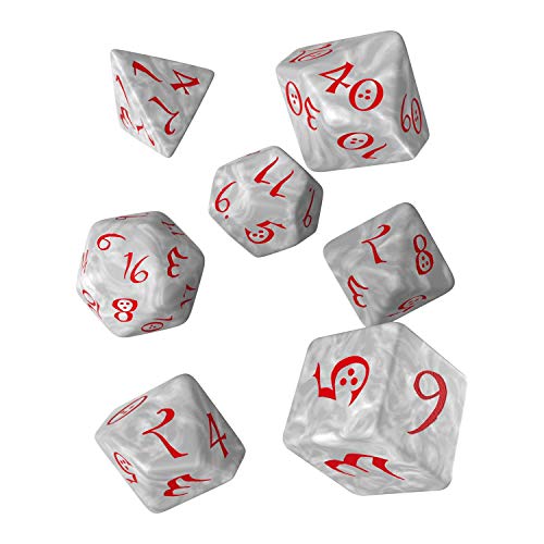 Q-WORKSHOP_SCLE86 Classic Pearl & red RPG Ornamented Dice Set 7 polyhedral Pieces von Q-Workshop