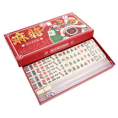 Unomor 1 Satz Tragbares Mini-Mahjong Mah-jongg-Set Mahjong-Set Reise-Mini-Mahjong Traditionelle Chinesische Version des Chinesisches Mahjong-Spiel Weiß Reisen China PVC Camping von Unomor