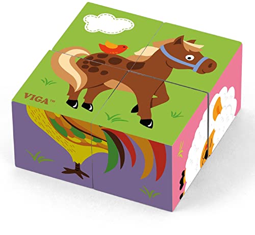 Viga 50835 Toys-Würfelpuzzle-Bauernhoftiere, Multi Color von Eitech
