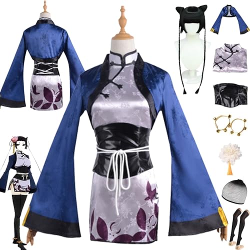 WOLWES Anime Black Butler Ran Mao Cosplay Kostüm Outfit Kuroshitsuji Blaue Uniform Kopfschmuck Perücke Komplettset Halloween Karneval Party Dress Up Anzug von WOLWES