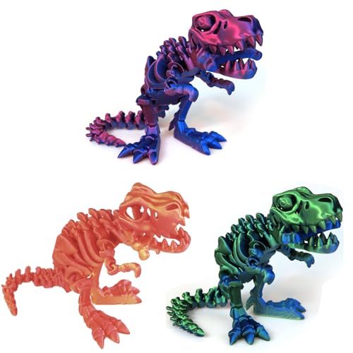 Yearsahrk 3D Gedrucktes Dinosaurier Skelett T-Rex Spielzeug Realistische Drachen Spielzeug Voll Bewegliches Tiere Dinosaurier Figuren Spielzeug Heim Desktop Dekor (3 Stück) von Yearsahrk