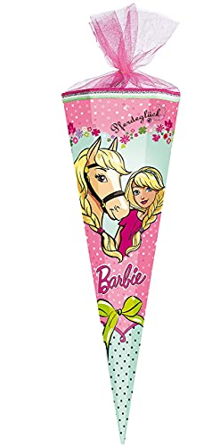 Schultüte - kompatibel mit Barbie - Pferdeglück - 50 cm - rund - mit Tüllabschluß - Zuckertüte - mit/ohne Kunststoff Spitze - für Mädchen - Pferde - Pup.. von alles-meine.de GmbH