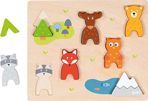 goki 57364 - Einlegepuzzle Wilde Tiere aus Holz für Kinder ab 2 Jahren von goki