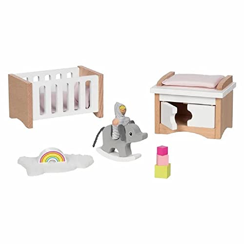 goki 51500 - Puppenmöbel Style, Babyzimmer - Kinderzimmerausstattung für das Puppenhaus, Puppenhauszubehör (12 teilig) von goki