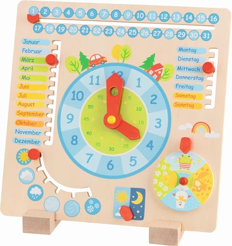 goki 58398 - Jahresuhr - aus Holz - Kinder Lernen spielerisch Kalender, Jahreszeit, Wetter und Uhrzeit zu verstehen von goki