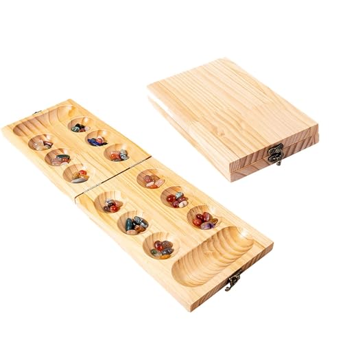 harayaa Mancala-Brettspiel aus Holz mit 50 Steinen, ab 7 Jahren, Reisespiel, Tischspiel, Familienspiele, Klassische für Reisen, Partys, Kinder, von harayaa