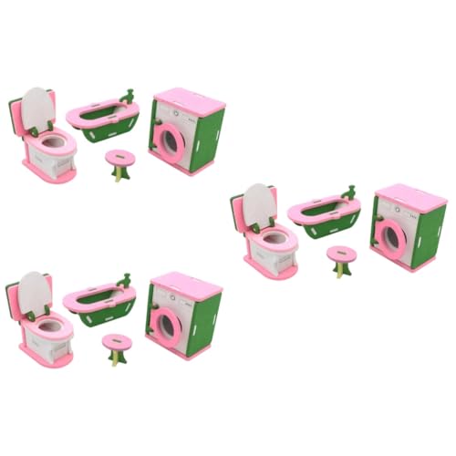 ibasenice 3St Spielzeuge Kinderspielzeug Möbel Badezimmerdekoration Haushalt schmücken Hölzern Rosa von ibasenice