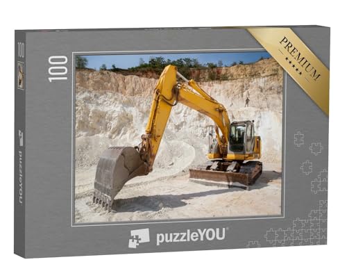 puzzleYOU: Puzzle 100 Teile „Hydraulischer Raupenbagger bei der Arbeit, Steinbruch“ – aus der Puzzle-Kollektion Bagger von puzzleYOU