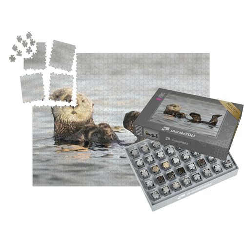 puzzleYOU: SMART Sorted® | Puzzle 1000 Teile leicht gemacht „Weißgesichtiger kalifornischer Seeotter“ – aus der Puzzle-Kollektion Otter von puzzleYOU