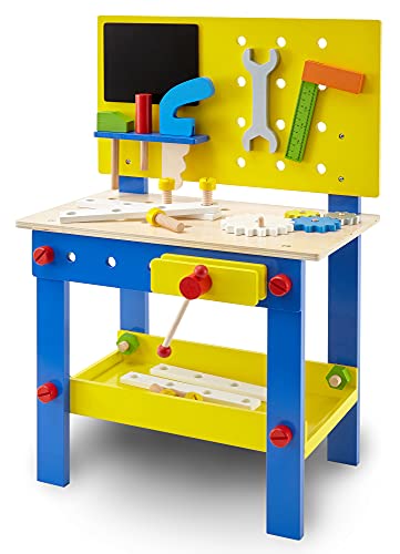 wuuhoo® Kinder-Werkbank Woody inkl. Werkzeug - Kinderwerkbank aus Holz, farbenfrohes Holzspielzeug, mobile Werkzeugbank mit Holzwerkzeug und Schraubtsock - Spielzeug für Kinder von wuuhoo