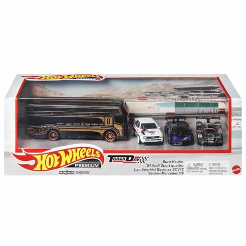 Hot Wheels HKC15 / GMH39 4-Car Set Track Day #13 Euro Hauler mit 3 Sportwagen 1:64 von Mattel