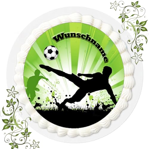 DEIN TORTENBILD mit essbaren Tortenaufleger aus Fondant mit Wunschnamen selbst gestalten | Cake Topper personalisiert mit Text | essbare Tortendeko | Fondant rund, 20 cm Durchmesser Fussball Nr. 46 von "