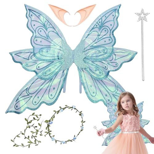 Feenflügel für Mädchen, Feenflügel für Mädchen - String Fairy Butterfly Wings Leicht - Schmetterlingsfee Halloween Kostüm mit Ohren und Stirnband, Fotografie Requisiten für Bühnenauftritte von ノーブランド品