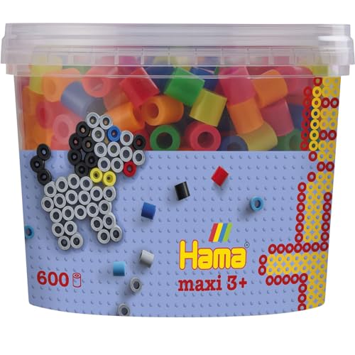 Hama Perlen 8572 Bügelperlen Dose mit ca. 600 bunten Maxi Bastelperlen mit Durchmesser 10 mm im Neon Mix, kreativer Bastelspaß für Groß und Klein von ボーネルンド