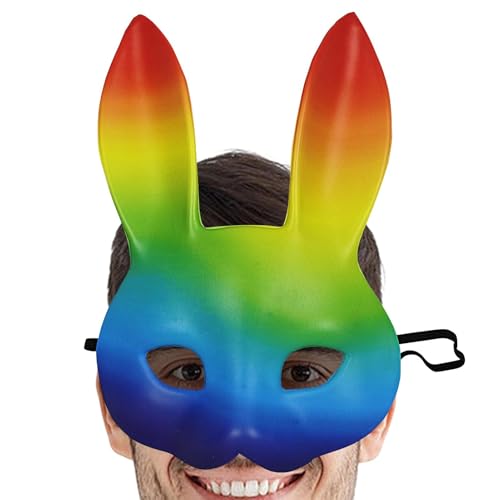 Hasenmaske Cosplay, Halloween Bunny Maske | Regenbogen Häschen Maske | Kaninchen Kostüm Zubehör Cosplay Verkleidung Requisiten Ergonomisch mit Lange Ohren für Ostern Karneval von ノーブランド品