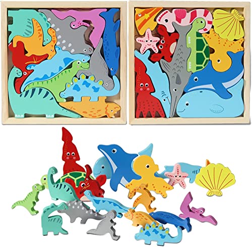 Holz Stapelbare Dinosaurier Spielzeug für Kinder 3-7 Jungen - Dinosaurier Spielzeug Marine Life Toys für 2 Jahre alt Junge Stapelspielzeug Geschenke für 3 4 5 Jahre alte Jungen von Kvittra