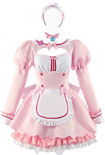 Nekopara Chocola Vanilla Kleid Maid Lolita Rosa Röcke Cosplay Kostüm Mädchen Halloween süß (S, Rosa) von 通用