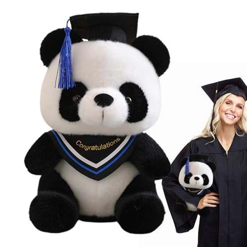 Panda Bear Graduation, Panda Bear Graduation Plüsch, 10 Zoll Abschlusszeit Panda Puppe | Weicher Plüsch Schwarz Hut 2024 Abschluss Dekoration Kindergarten Grundschule Abitur von ノーブランド品