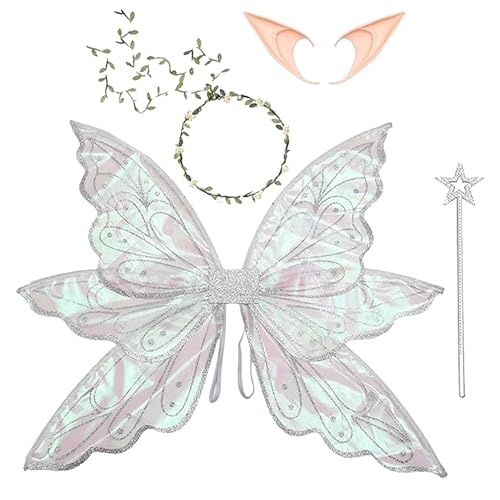 Schmetterlingsflügel für Mädchen, Feenkostüm für Mädchen - String Fairy Butterfly Wings Leicht - Schmetterlingsfee Halloween Kostüm mit Ohren und Stirnband, Fotografie Requisiten für Bühnenauftritt von ノーブランド品