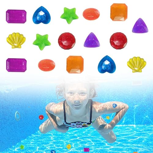 0XBIT Dive Gem Pool Spielzeug,16 Stück Tauch Spielzeug, 8 Formen Edelsteine Tauchspielzeug, Farbe Zufällig Schwimmspielzeug, für Strand-Schatzsuche und Tauchtraining von 0XBIT